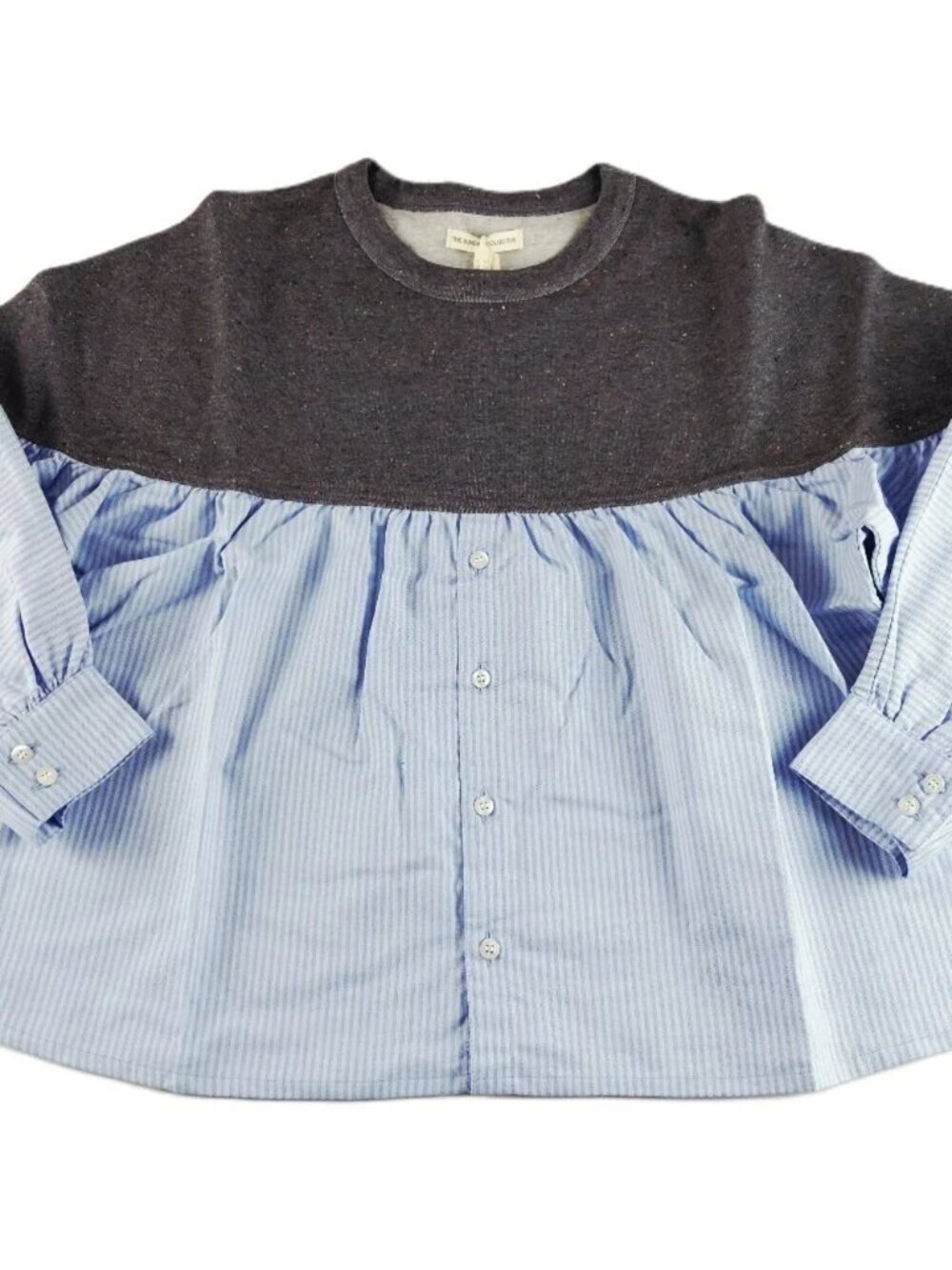The Sunday Collective Button Front Shirt Kids Size 6-7Y Blue Multi Crew Neck